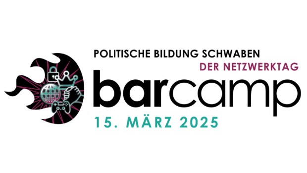 Logo des Barcamps: Form einer Flamme mit einem Sprinter, Zahnrädern und einer Uhr im Innern. 