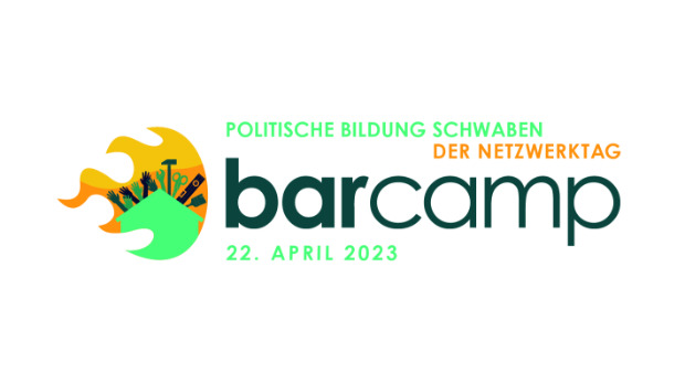 Logo des barcamp. Es steht darüner Politische Bildung Schwaben- Der Netzwerktag