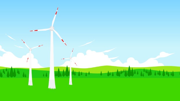Symbolbild Energiewende - Windräder auf einer grünen WIese