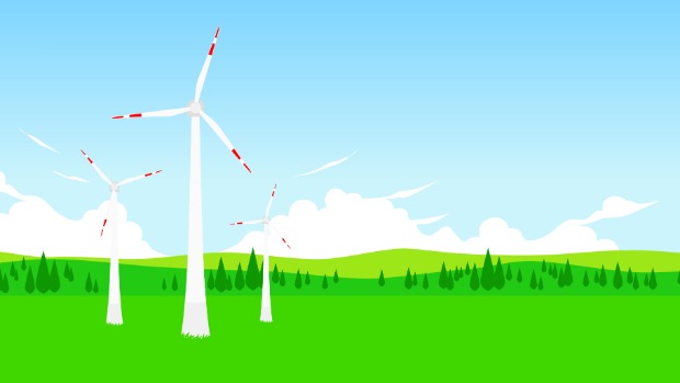 Symbolbild Energiewende - Windräder auf einer grünen WIese