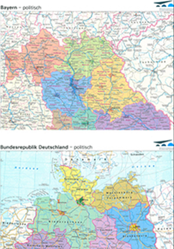 Karte Bayern - politisch / Deutschland - politisch